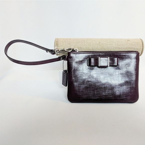 Coach Leather Sherry Plum Purple Bow Wristlet - Picture 1 of 7